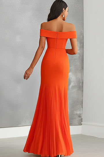 Orange Off the Shoulder Mermaid Long Formal Dress